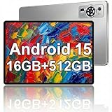 UXD Android 15 Tablet 10 Inch with Keyboard Mouse, 16GB RAM 512GB ROM, Octa-Core, 4G LTE Dual SIM WiFi, 8000mAh Battery, GPS, 2 in 1 Tablet PC Bundle with Case for Work Study Gaming, Grey