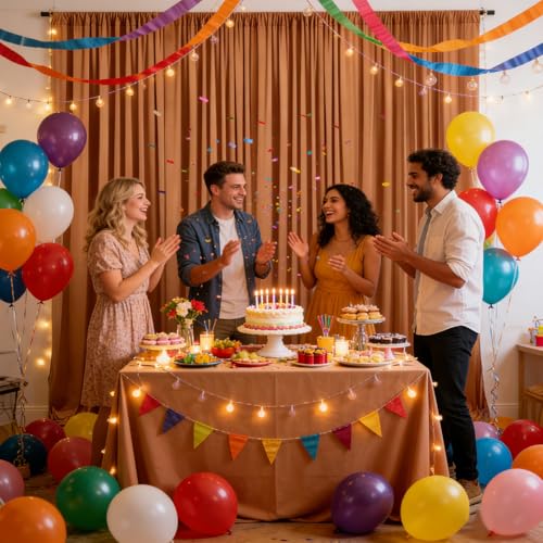 Image of 10ft x 10ft Brown Backdrop Curtains for Parties, Polyester Fabric Backdrop Drapes with Rod Pockets for Weddings, Birthday, Halloween, Photography, Christmas Party Background Curtain, 2 Panels