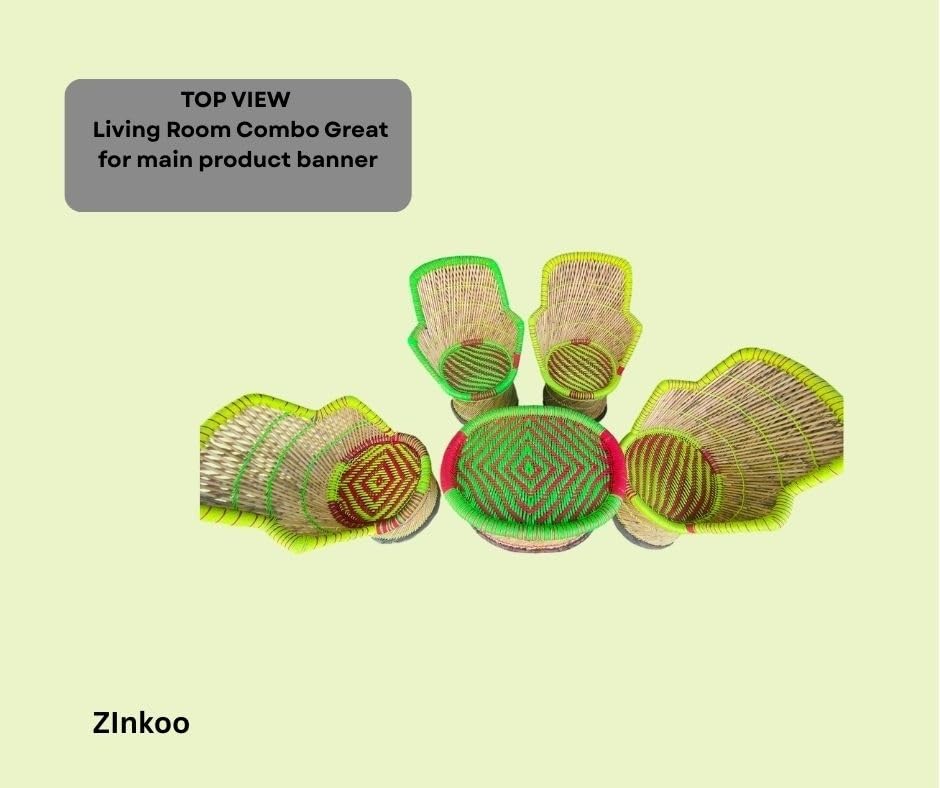 ZINKOO Handcrafted Wicker Cane Balcony Tea Set Combo with 4 Chairs and 1 Table | Eco Friendly Waterproof Sustainable Outdoor and Indoor Furniture Set for Home Garden Terrace and Patio 3