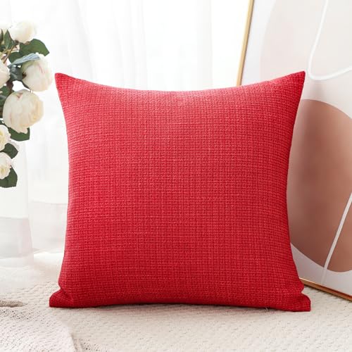 Artscope Linen Cushion Covers Set of 1 Decorative Square Pillowcase Pillow Cover 24x24 Inch for Home Decor Sofa Bedroom Car 60x60cm Red - Image 3