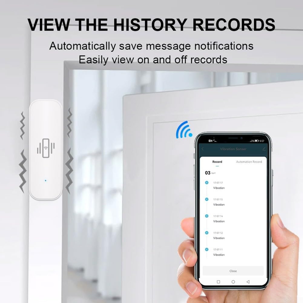 Sensore di vibrazione WiFi, mini rilevatore wireless di rottura del vetro per allarme e automazione domestica intelligente, nessun hub richiesto, compatibile con Tuya/per Smart Life APP (5 pezzi)