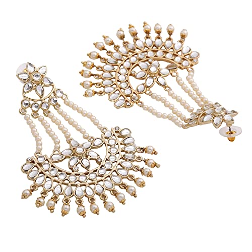 Estele 24Kt tradional long Chandbali with White Pearls for Women and Girls - Image 4