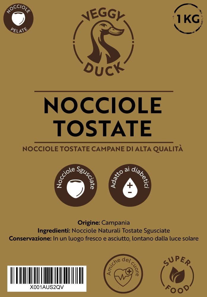 Veggy Duck - Avellanas Tostadas Naturales Sin Cáscara (1Kg) | Origen Italia | Sin Sal
