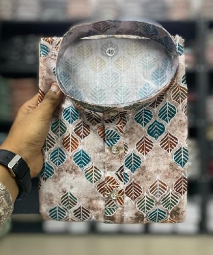 Image of FOXDX Men's Cotton Blend Printed Long Kurta Suitable for All Indian Wedding, Occasions, and Festivals