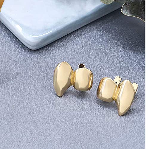 Lureen 2Pc Top Teeth Grillz 14K Gold Silver Shiny Double Vampire Fangs Grills #TOP2