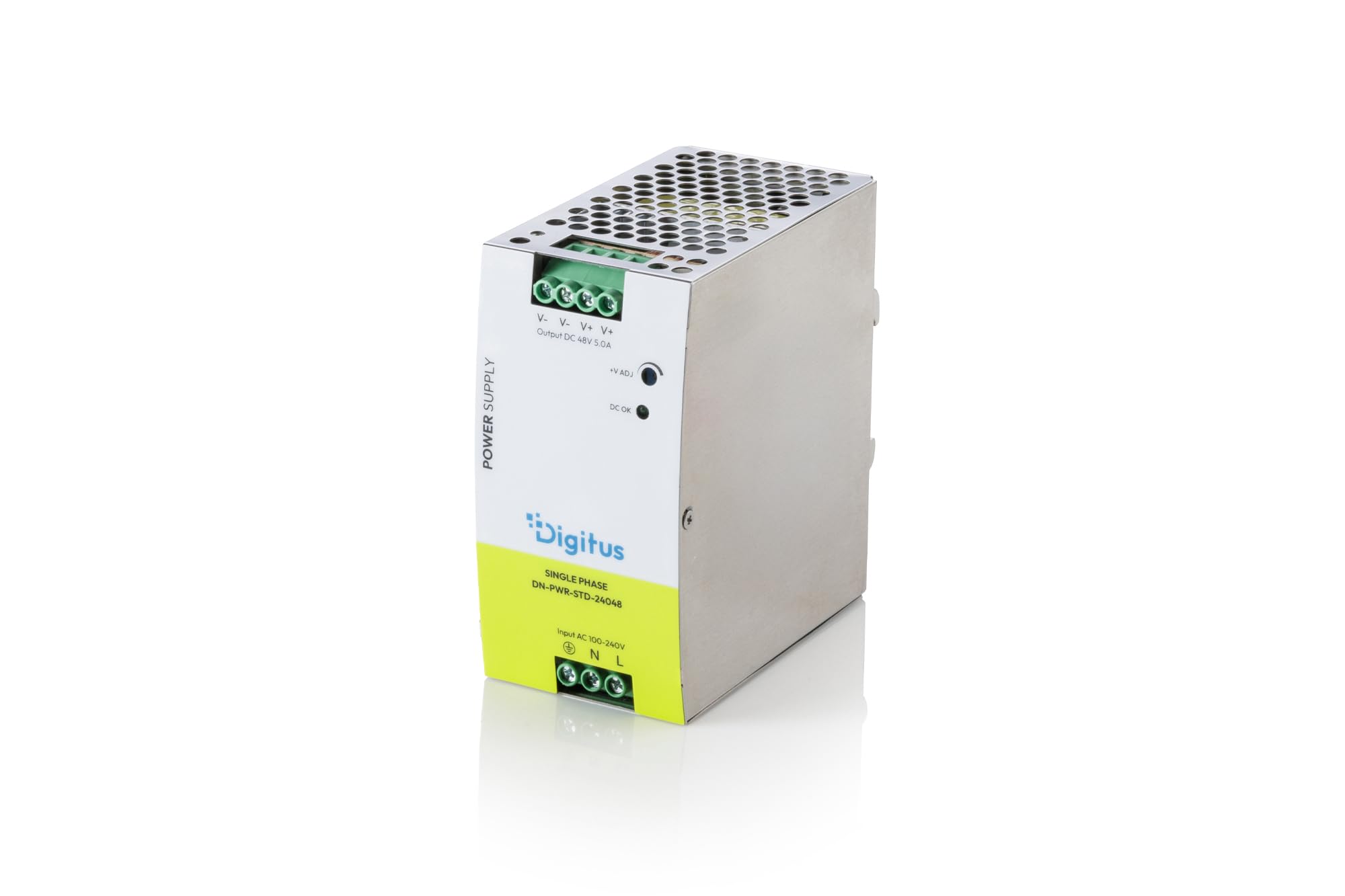 Digitus DN-PwR-StD-24048 Adattatore E Invertitore Interno 240 W Bianco (ind. Power Supply 48v Dc240w - Metal Caseup TO-20-70cdin Rail) | Tensión de entrada 90–264 V CA – 50 mm de ancho – Montaje en carril DIN en el armario de control – Gris