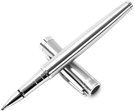 Ballpoint pen with Gift Box, Luxury Writing Pen with 2 Extra Black Ink Refills Executive Pens Line width 0.5mm Business Pen Fancy Pen set for Men &Women. Silver