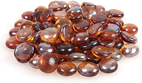 High Luster Reflective Fire Glass Gravel,Fire Gems,Fire Drops,Fire Glass Pebbles Stones Beads Chips for Fire Pit Fish Tank Aquarium Succulent Garden Decoration,17-19mm,335g/0.78lb (Dark Amber)