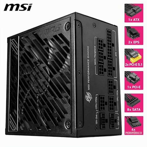 Miniatura 5 de Msi Mpg A1250gs Pcie5 Fuente De Alimentación, 1250 W, 80 Plus Gold, Atx 3.1, Soporte De Gpu Pcie 5.1, Dual Native 12v-2x6, Cable Modular Con Conectores Bicolores 12v-2x6, Fuente De Alimentación Atx