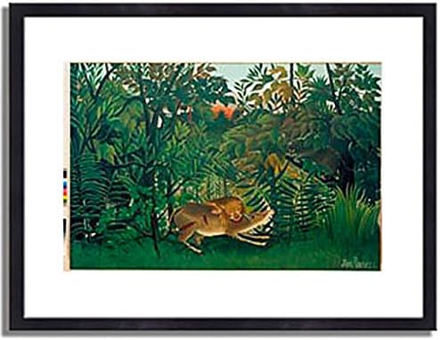 Amazon Co Jp アンリ ルソー 飢えたライオン The Hungry Lion 1905 インテリア アート 絵画 プリント 額装作品 フレーム 木製 黒 サイズ M 306mm X 397mm ホーム キッチン
