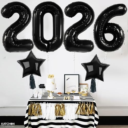 Image of Katchon, Big Black Giant 2026 Balloons - 42 Inch | 2026 Graduation Balloons with Black Star Balloons for Graduation Decorations 2026 Graduation Party Decorations, Prom Decorations 2026
