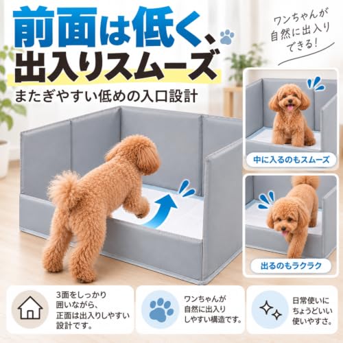Milibess 犬用トイレ トイレトレー 囲い付き 3面ガード 飛び散り対策 折りたたみ 防水 ペットトイレ S 56×38×30cm グレー