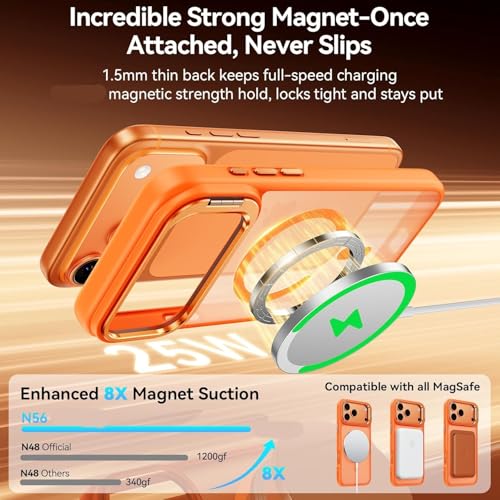 Image of MagPro case with stand for Apple iPhone 17 Pro | Magnetic Compatible Protective Cover with Strong Magnetic,Shockproof Armor Scratch Resistant Polycarbonate Hard Back | Translucent Matte Orange