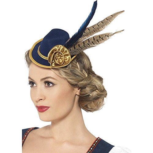 Smiffys Authentic Bavarian Festival Mini Hat, Blue with Feather, Oktoberfest Fancy Dress, Adult Dress Up Hats - Image 2