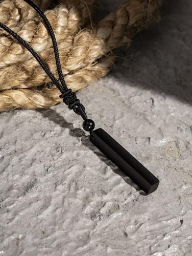 MINACHI Black Obsidian Geometric Vertical Bar Pendant Necklace with Braided Cord, Spiritual Protection Healing Jewelry Gift for Men and Women3