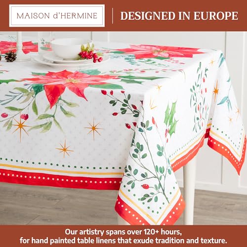 Maison d' Hermine Table Cloth Rectangle Table 100% Cotton 70 x 108 Inches Fall Tablecloth Reusable Everyday Use for Thanksgiving Christmas Decorations Dining Farmhouse Party (Poinsettia Christmas) by Maison d' Hermine - Image 2