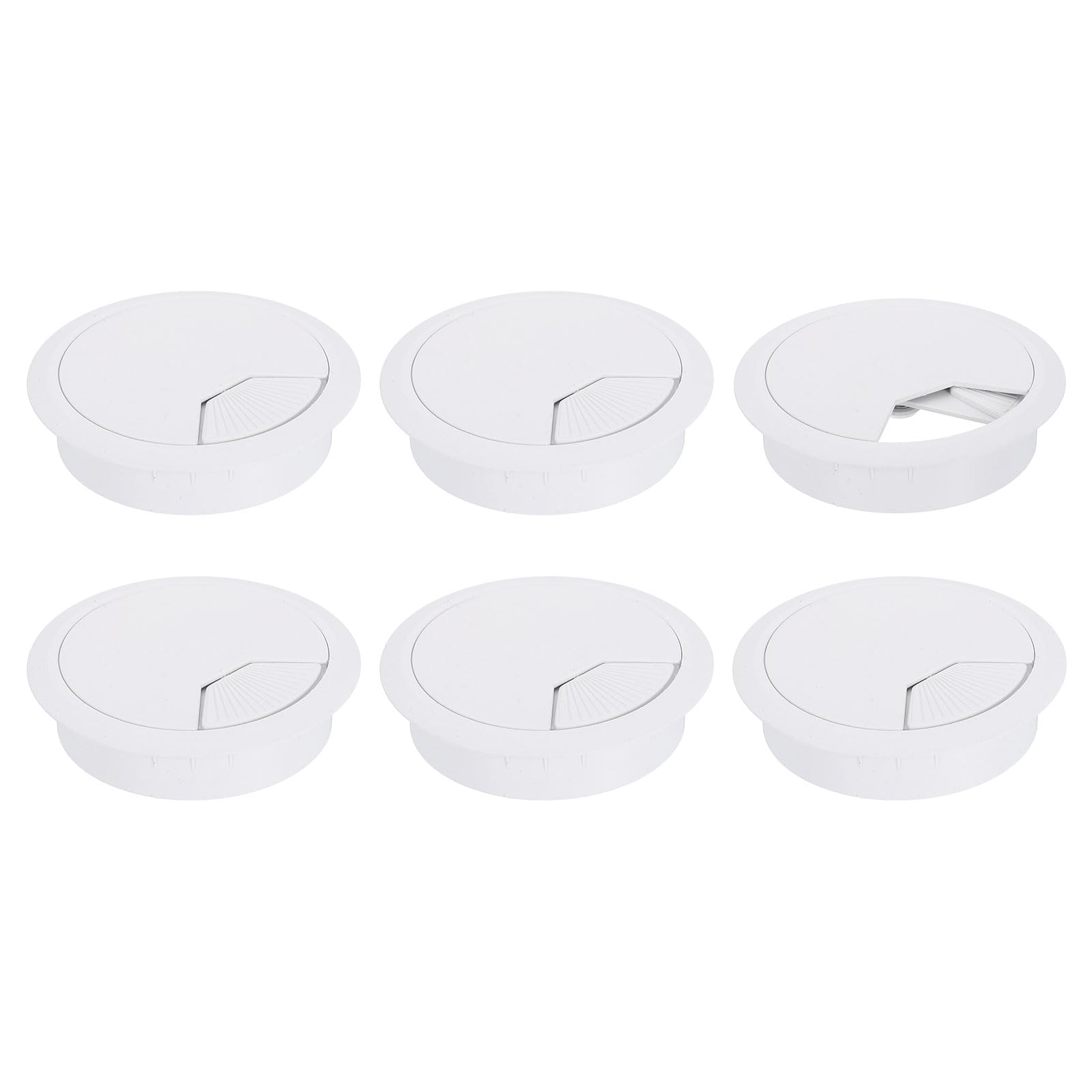 uxcell 6 Pcs 80mm (3.15 Inch) Desk Grommet, Plastic Cable Hole Cover, Wire Cord Cable Organizer for Home Office Computer Desk Cabinet, White