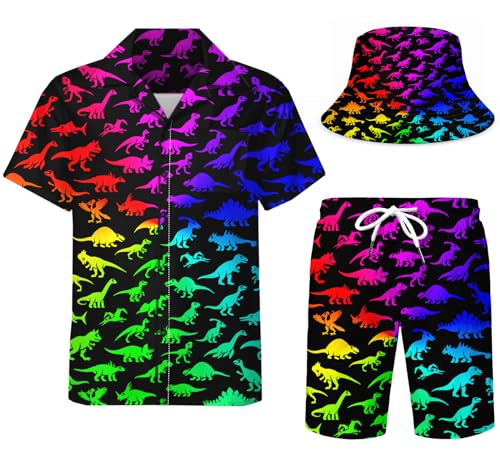 DOOPCCOR Men's 3 Piece Tracksuit Cuban Collared funny Hawaiian Shirt Shorts Button Down Sets With Bucket Hats