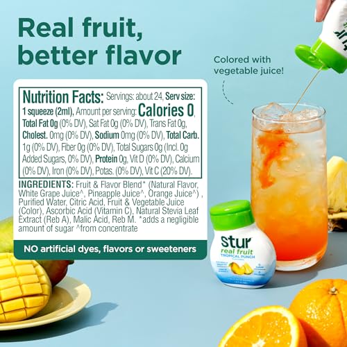 Image of Stur Liquid Water Enhancer | Tropical Punch | Naturally Sweetened | High in Vitamin C & Antioxidants | Sugar Free | Zero Calories | Keto | Vegan | 5 Bottles, Makes 120 Drinks