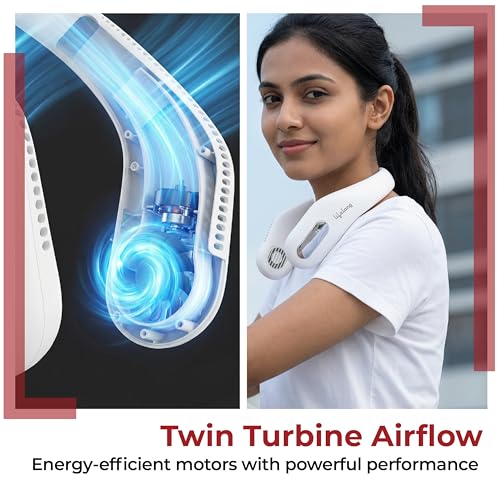Image of Lifelong Neck Fan with Twin Turbine | 360 Hands-Free Cooling with 70 Air Outlets | 3.8W BLDC Motor, 1600mAh Battery, Type-C Charging, Portable Wearable Personal Fan | Lightweight & Low Noise (White)