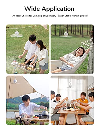 Image of JISULIFE Camping Fan 8000mAh Battery Operated, Portable Tent Rechargeable with Remote Control, Detachable Fan-Blades, Hanging Hook, Timer, 4 Speeds for Outdoor Dorm-White
