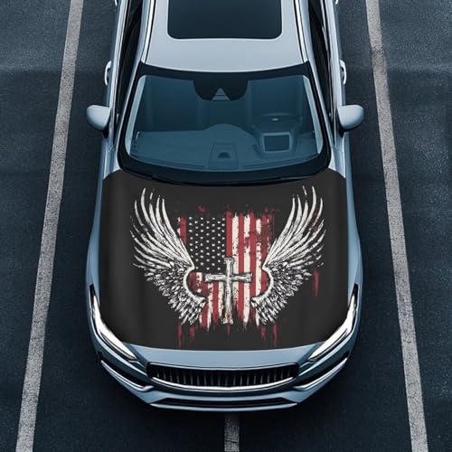 Image of Cross Eagle American Flag Car Hood Cover Sunshade Windshield Hood All Season Protection Outdoor Foldable Protective Cover, Universal for Cars