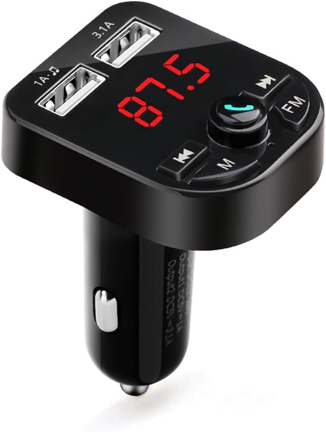 KumakoV5.0 Bluetooth FM Transmitter, QC3.0 and Smart 1A Dual USB Port MP3 Car Charger, Hands-Free Call and LCD Display, Compatible TF Card MP3 Player, AUX Output and USB Drive Slot