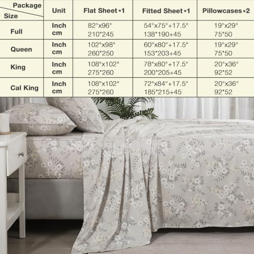 Image of Gray-Beige Floral Percale Sheets California King Deep Pocket, 4Pcs