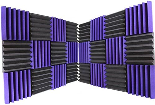 (24 Pk) 2"x12"x12" Purple/Charcoal Soundproofing Foam Sheets Acoustic Wall Panels Tiles Studio Foam Sound Proof Padding Wedges Insulation Sound Dampening Foam Recording Studio Equipment