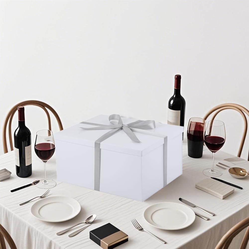 Grande scatola regalo bianca, 42 x 32 x 15,5 cm, confezione regalo vuota, confezione regalo compleanno matrimonio - 2 pezzi (contenernastro, carta velina, buste e carte)