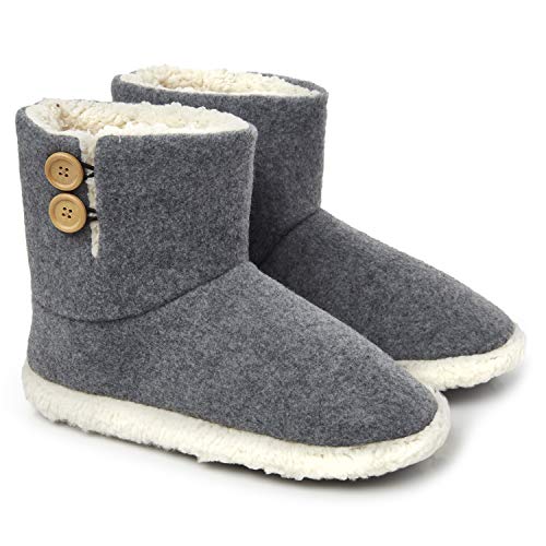 Dunlop Zapatillas Casa Hombre | Zapatillas Altas Calienta Pies Invierno Cerradas Hombre | Pantuflas de Casa para Hombre | Zapatillas Forradas de Borreguito Suela de Goma Dura (46 EU, Gris)