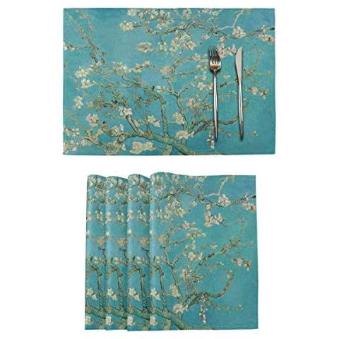 Van Gogh Almond Blossoms Placemats Tables Mats Set of 4 for Kitchen Dining Double Sided Tablemats Place Mats Farmhouse Tablemats for Holiday Wedding Party Home Decoration Cover