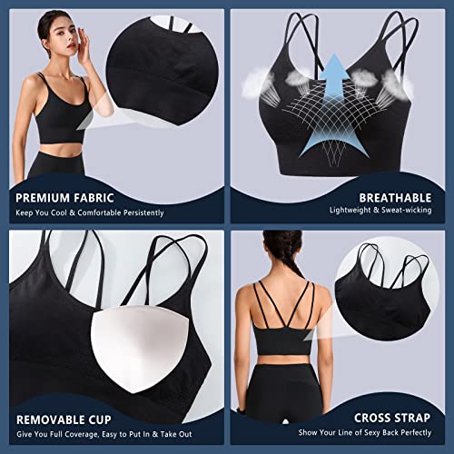 Image of Sports Bra, Workout Tops for Women, Medium Impact Strappy Padded Sports Bras for Women High Support