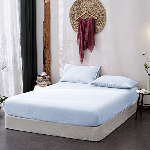Lausonhouse Linen Bedding Sheet Set,100% French Linen Sheet Set,Deep Pocket,4 Pieces- Queen- Light Blue - Thumbnail 5