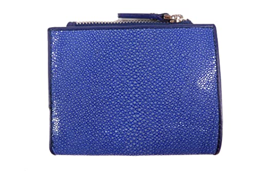 Genuine Polished Stingray Shagreen Skin Leather Zip Bifold Wallet (Ultramarine Blue)3