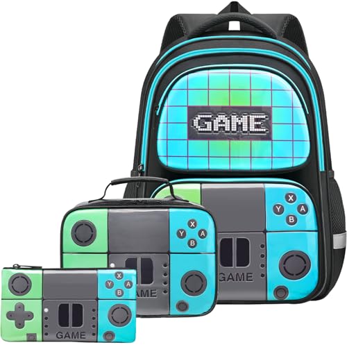 TFAUR School Backpack For Boys,Gamer Kids Backpack Set