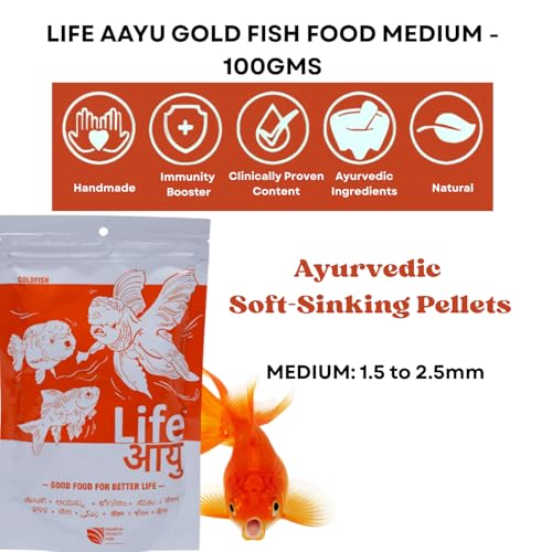 Image of Life AAYU Gold Fish Food | Ayurvedic Soft-Sinking Pellets with Tulsi, Papaya & Paprika | for All Fish Sizes (Medium, 100gms)