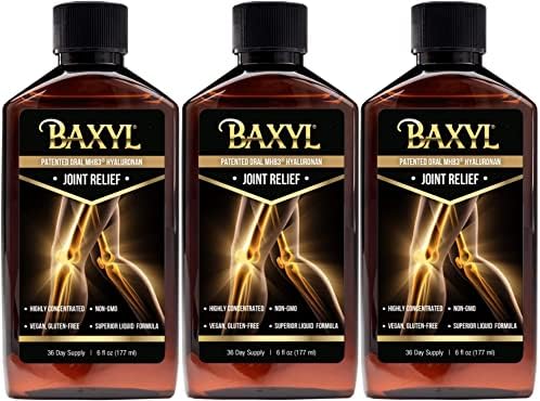 BAXYL Liquid Hyaluronic Acid Supplement - Natural Citric Acid, Potassium Sorbate Ingredients Formulated Flavorless Syrup - Provide Healthy Cartilage & Bone Formation - 3 Bottles of 6 Fl Oz