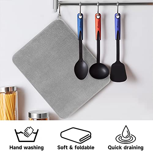 Dish Drying Mat For Kitchen Counter, Microfiber Dish Drying Pad, Absorbent Large Dishes Drainer Mats 20 X 15 Inch (Gray) #TOP2