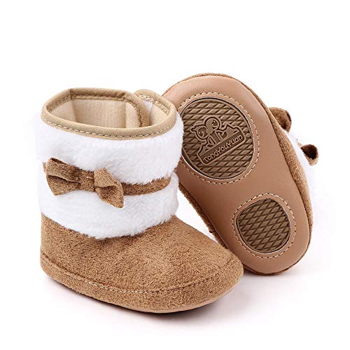 Isbasic Infant Baby Premium Buttons Snow Boots Anti-Skid Rubber Sole for Toddler Boys Girls Winter Warm Crib Shoes(JD Brown,2)
