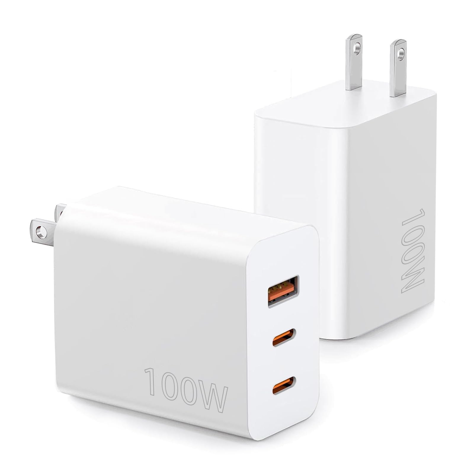 100W USB C Charger Block,2Pack 3-Port PD&amp;AC GaN Super Fast USB C Charging Block Wall Charger Adapter Plug for MacBook Pro/MacBook Air,iPhone 17 Pro Max/17 Air/16 Plus/16E/15,iPad Pro/Air/Mini and More