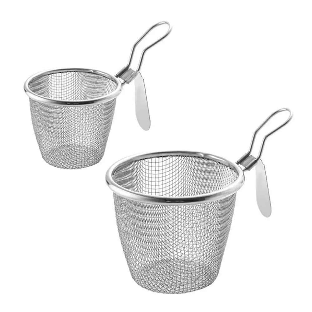 Cestello per friggitrice Colino a maglie in acciaio inossidabile con manico caldo, risciacquo, cottura a vapore di alimenti, cestello for friggitrice bollente e verdure Cestello per frittura(Grande)