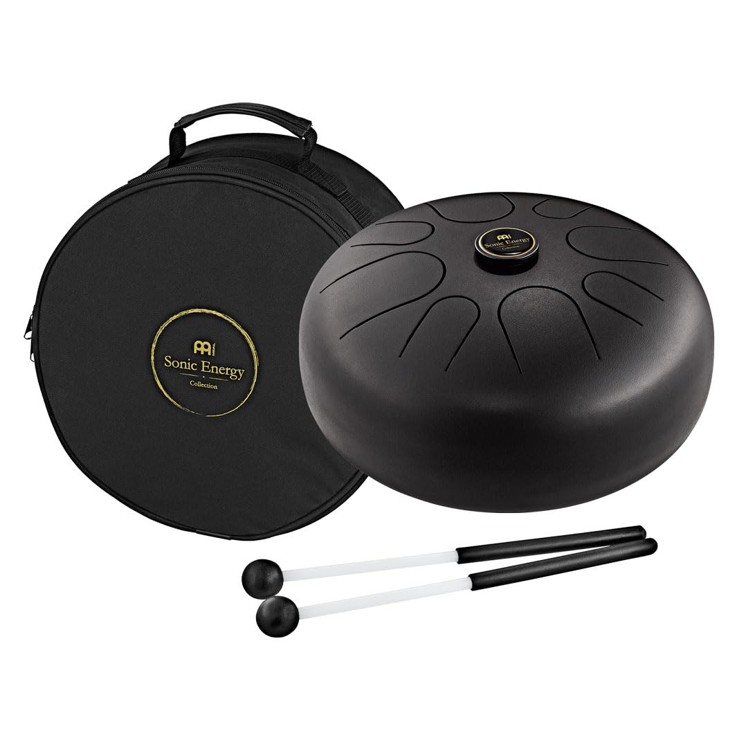 Sonic Energy Steel Tongue Drum – instrument sonore 12 pouces en La Akebono – pour la méditation, le yoga, la percussion - acier revêtement noir - mailloches et sac inclus (STD2BK)