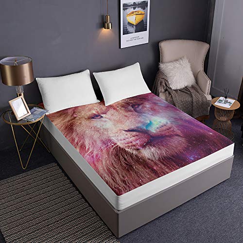 Drap housse microfibre 120x200 protection matelas 30cm lion 3D