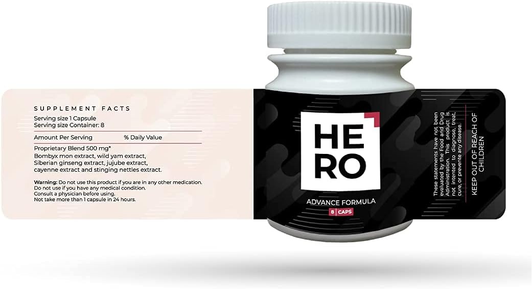 Hero Advanced Formula & Natural Energy Supplement - 8 Blue Pills - Made in USA : Health & Household