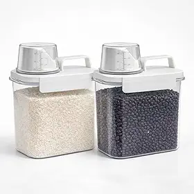 Kit 2 Potes Herméticos para Sabão em Pó, Grãos, Ração Pet 1,1L Transparente com Copo Dosador, Trava de Segurança e Vedação Silicone Anti Vazamento (2)