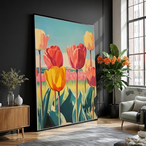 Champ de fleurs sur toile et paysage printanier coloré pour créer un salon lumineux et apaisant