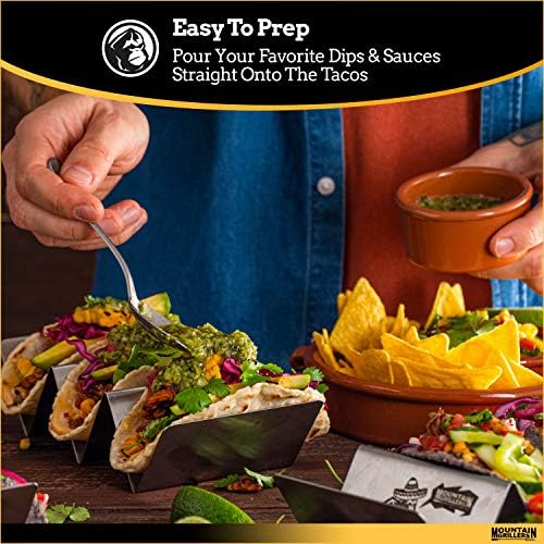 Taco Holders Take Taco Tuesday to New Heights - Reversible Tortilla Holder Tray Can Hold 2 or 3 Shells - Makes Prep a Breeze, No Mess - Smooth Stainless Steel That's Dishwasher Safe - Set of 4