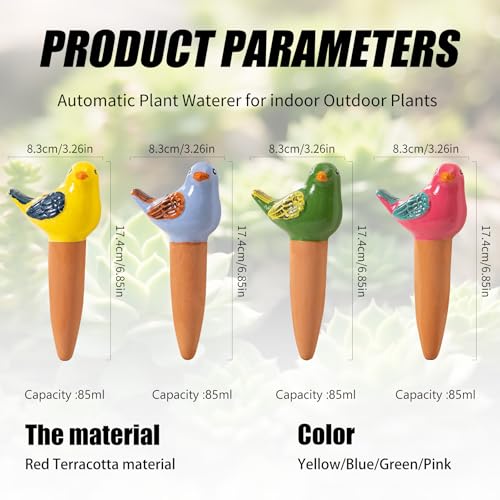 SURE YUESI 4 Pack Self Watering Bird Shaped Globes, Terracotta Vacation Planters Devices with Slow Release Automatic Watering Spikes, Plant Watering Pots for Indoor and Outdoor Potted Plant - Thumbnail 2