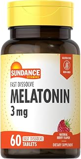 Sundance Vitamins Melatonin 3 mg Natural Berry Flavor - 60 Tablets, Pack of 2